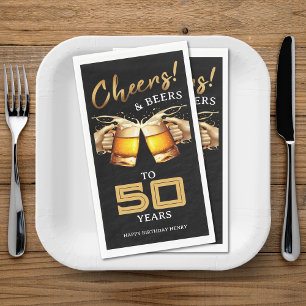 Black & Gold Cheers & Beers 50 Years 50th Birthday Napkin