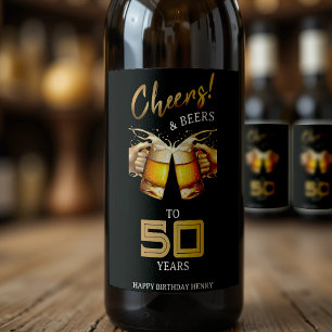 Black & Gold Cheers & Beers 50 Years 50th Birthday Wine Label