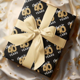 Black Gold Cheers to 40 Years Birthday Wrapping Paper Sheet