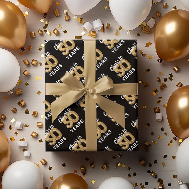 Black Gold Cheers to 50 Years Birthday Wrapping Paper Sheet (Creator Uploaded)