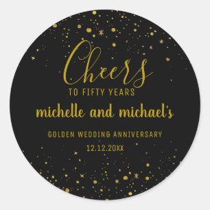 Black Gold Cheers To 50 Years Golden Anniversary   Classic Round Sticker