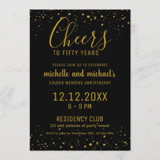 Black Gold Cheers To 50 Years Golden Anniversary Invitation
