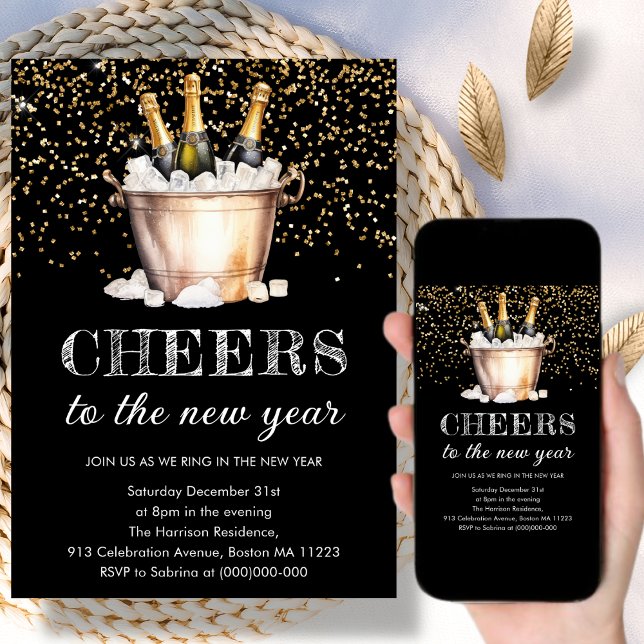 Black & Gold | Cheers To The New Year Invitation (Creator Uploaded)