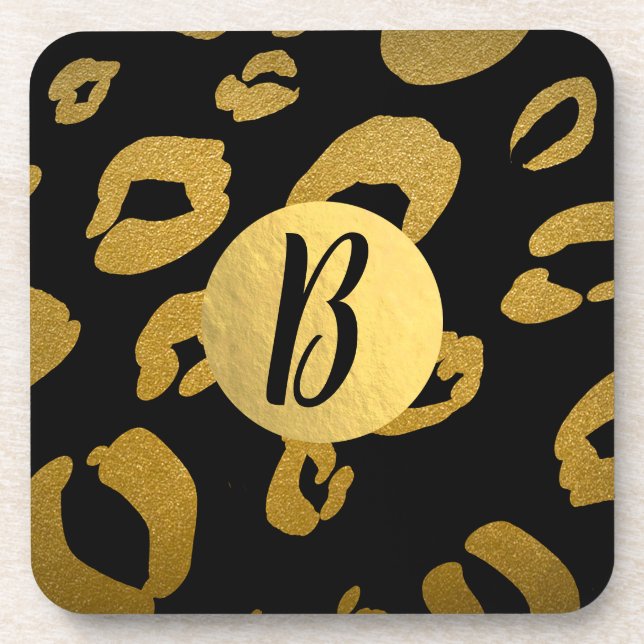 Black Gold Cheetah Leopard Glam Foil Modern Chic Coaster (Front)