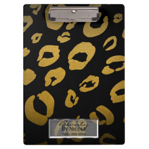 Black & Gold Cheetah Leopard Glam Personalised Clipboard