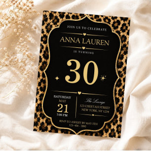 Black & Gold Cheetah Print Leopard Birthday Invitation