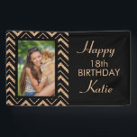 Black Gold Chevron 18th Birthday Party  Photo Banner<br><div class="desc">Elegant and glamourous 18th birthday party photo banner with black and gold glitter chevron.  Personalise with a photo,  the name of the guest of honour,  and their age.  Customisable for any age.</div>