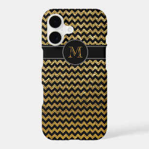 black gold chevron monogrammed