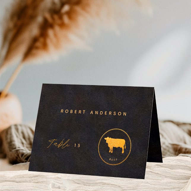 Black Gold Chic Beef Meal Choice Guest Name Card  (Creator Uploaded)
