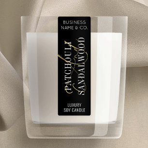 Black & Gold Chic Candle Jar Thin Vertical Label