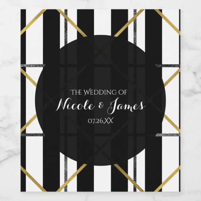 Black & Gold Chic Glam Geometric Elegant Wine Label (Single Label)