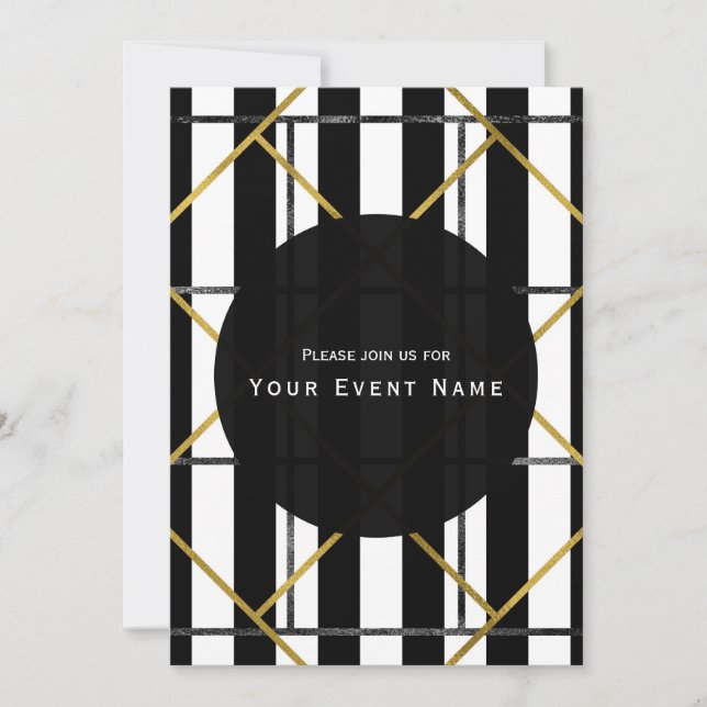Black & Gold Chic Glam Geometric Party Invitations (Front)