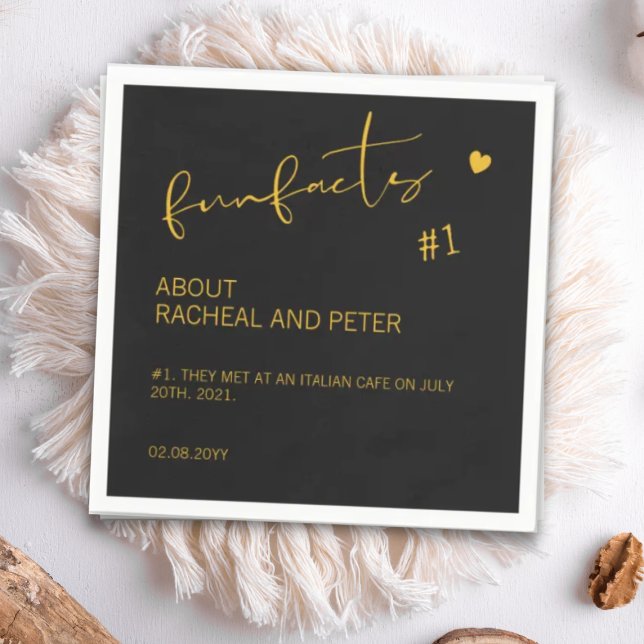 Black Gold Chic Modern Fun Facts Script Wedding  Napkin (Creator Uploaded)