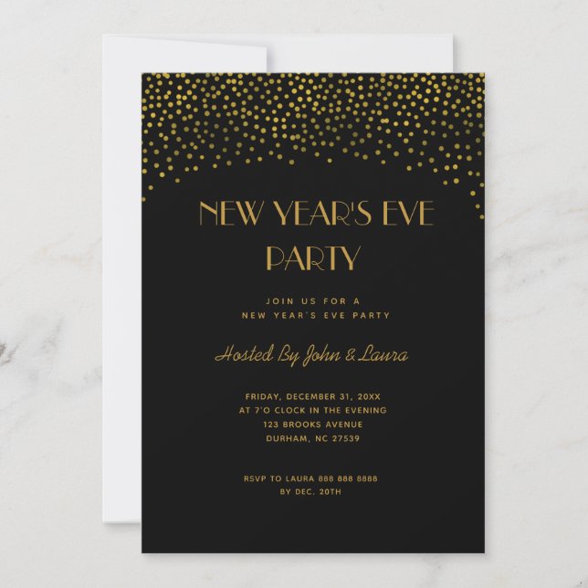 Black & Gold Chic New Years Eve Party  Invitation (Front)