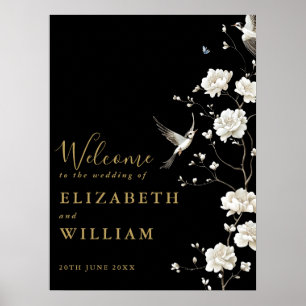 Black Gold Chinoiserie Floral Wedding Welcome Sign