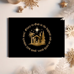 Black Gold Christian Christmas Holiday Photo Card
