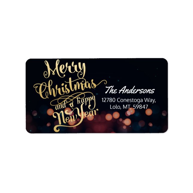 Black & Gold Christmas & Happy New Year Typography Label (Front)