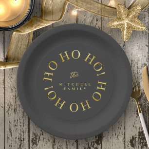 Black Gold Christmas Ho Ho Ho ID1009 Paper Plate
