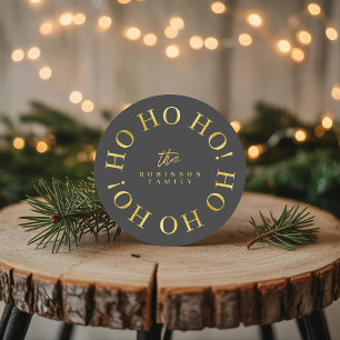 Black Gold Christmas Ho Ho Ho ID1009 Round Paper Coaster