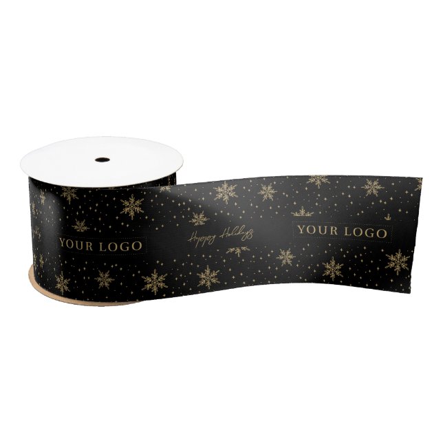 Black & Gold | Christmas Holiday Business Logo Satin Ribbon (Spool)