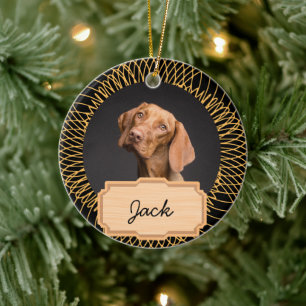 Black Gold christmas holiday Custom Dog Photo Ceramic Tree Decoration