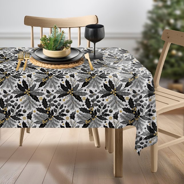 Black Gold Christmas Merry Pattern#17 ID1009 Tablecloth (Creator Uploaded)