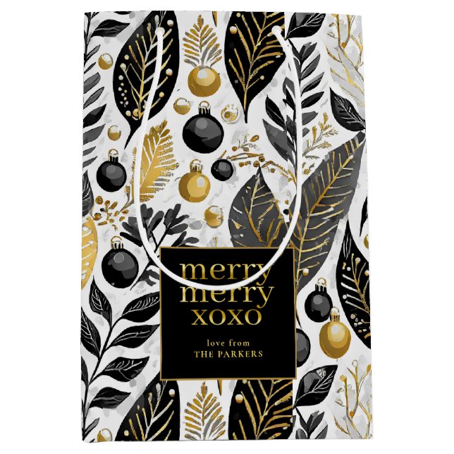 Black Gold Christmas Merry Pattern#21 ID1009 Medium Gift Bag (Front)