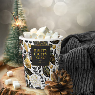 Black Gold Christmas Merry Pattern#21 ID1009 Paper Cups