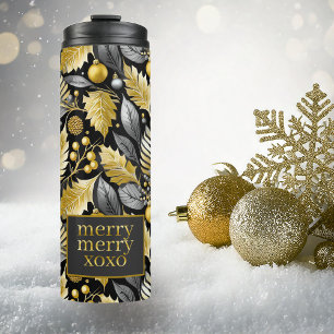 Black Gold Christmas Merry Pattern#22 ID1009 Thermal Tumbler
