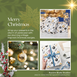 Black & Gold Christmas Ornaments Wrapping Paper