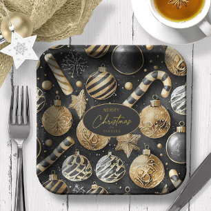 Black Gold Christmas Pattern#12 ID1009 Paper Plate