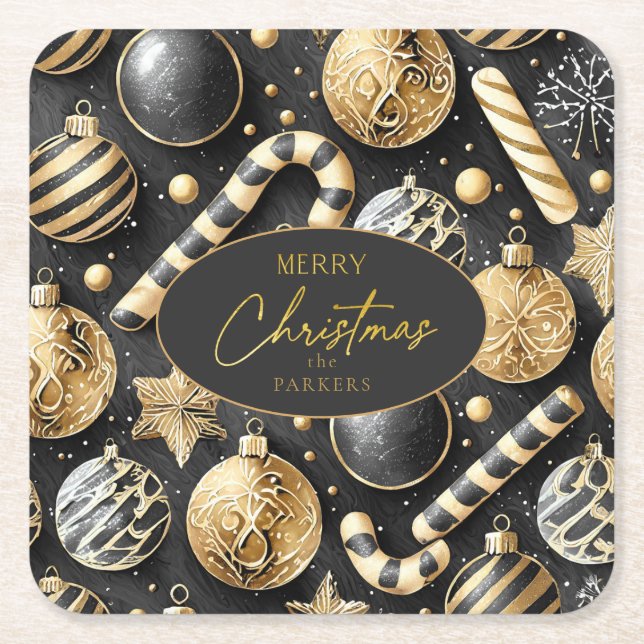 Black Gold Christmas Pattern#12 ID1009 Square Paper Coaster (Front)