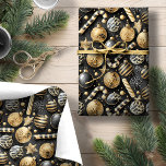 Black Gold Christmas Pattern#12 ID1009 Wrapping Paper<br><div class="desc">If you are wondering what colour combinations to pick for your Christmas decor and gift wrap supplies this year, I've created collections of coordinating patterns to make life just a bit easier. This whimsical design of Christmas ornaments and candy canes is shown here in a striking black and gold colour...</div>