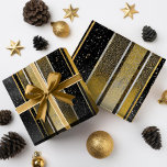 Black Gold Christmas Pattern#27 ID1009 Wrapping Paper<br><div class="desc">If you are wondering what colour combinations to pick for your Christmas decor and gift wrap supplies this year, I've created collections of coordinating patterns to make life just a bit easier. This modern, vertical stripe design, with a glitter and grunge effect, is shown here in a deep black and...</div>