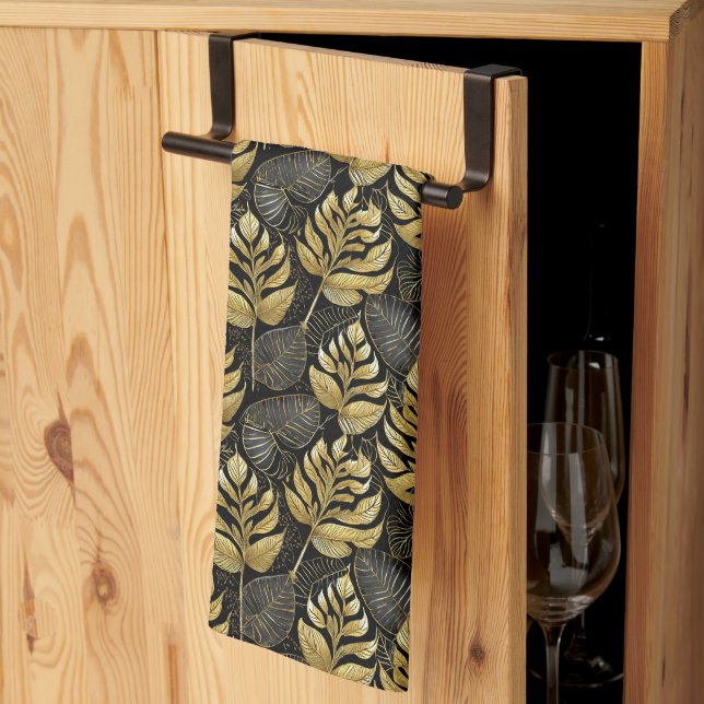 Black Gold Christmas Pattern#29 ID1009 Tea Towel (Thirds Fold)