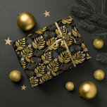 Black Gold Christmas Pattern#29 ID1009 Wrapping Paper<br><div class="desc">If you are wondering what colour combinations to pick for your Christmas decor and gift wrap supplies this year, I've created collections of coordinating patterns to make life just a bit easier. This eye-catching watercolor design features large leaves and outlines of foliage in deep black and gold. Search ID1009 to...</div>