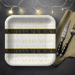 Black Gold Christmas Pattern#35 ID1009 Paper Plate