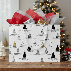Black Gold Christmas Pattern#5 ID1009 Large Gift Bag