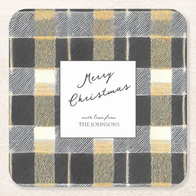 Black Gold Christmas Pattern#7 ID1009 Square Paper Coaster (Front)