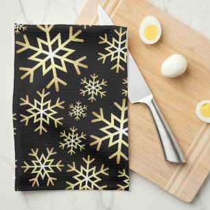 Black gold Christmas snowflake kitchen towel