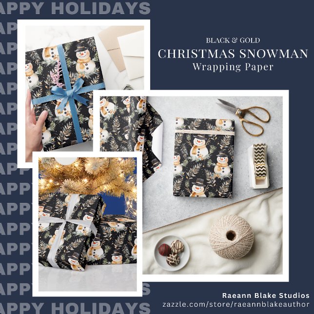 Black & Gold Christmas Snowman Wrapping Paper (Creator Uploaded)