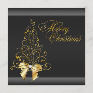 Black Gold Christmas Tree Christmas Party Invitation