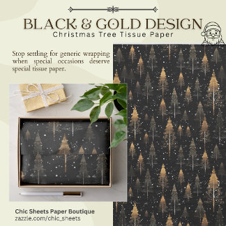 Black & Gold Christmas Tree Design Tissue Paper
