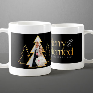 Black & Gold Christmas Tree Newlywed Photo Coffee Mug
