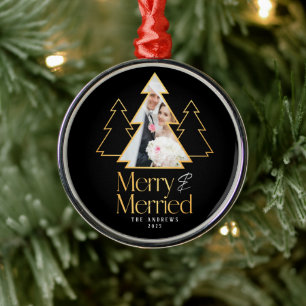 Black & Gold Christmas Tree Newlywed Photo Metal Tree Decoration