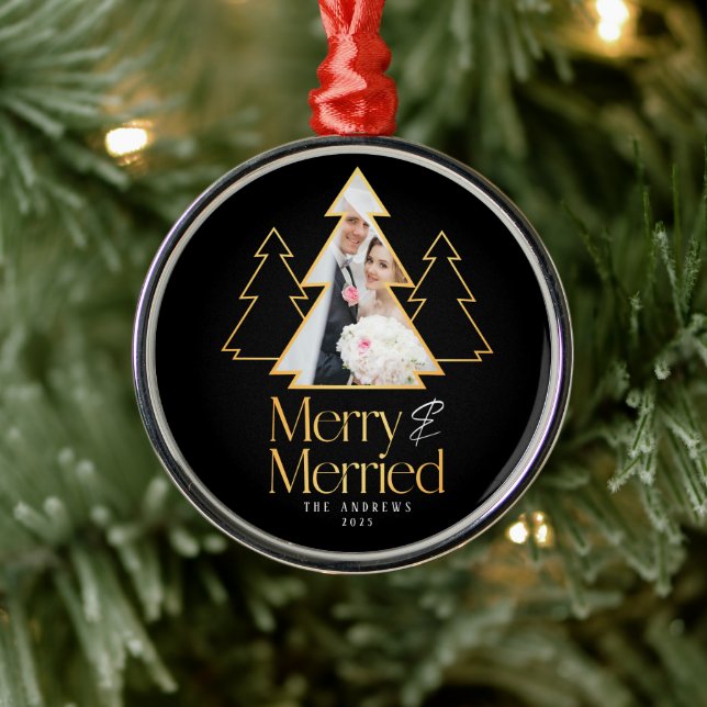 Black & Gold Christmas Tree Newlywed Photo Metal Tree Decoration (Tree)