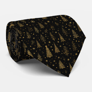 Black Gold Christmas Trees Elegant Woodland Tie