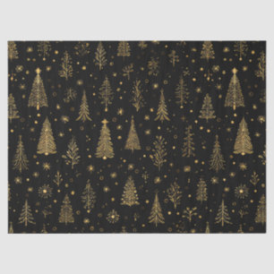 Black Gold Christmas Trees Elegant Woodland Tissue Paper