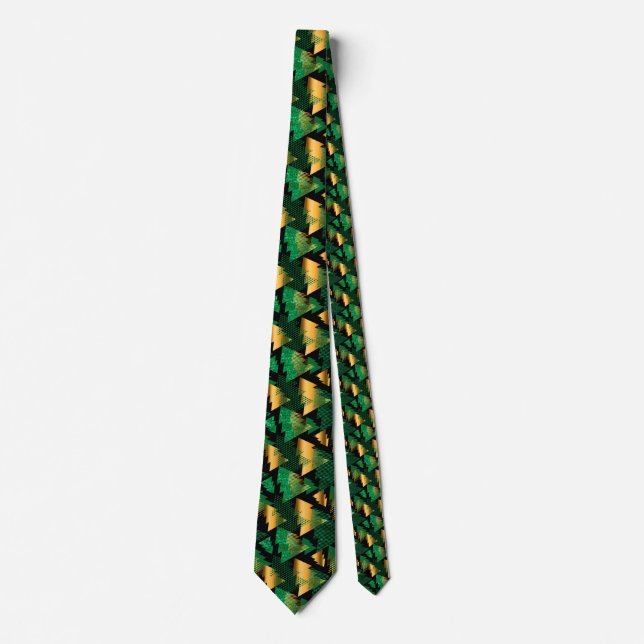 black gold christmas trees tie (Front)