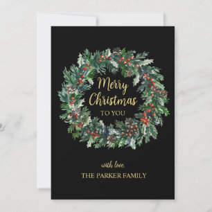 Black & Gold Christmas Wreath Holiday Card